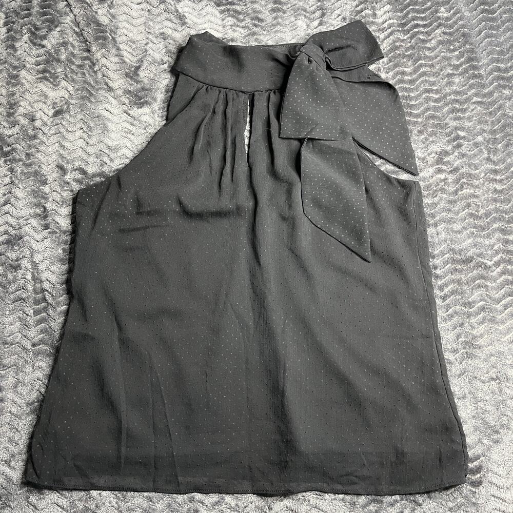 WHBM Halter Shell Pleated Top Black Bow Sheer Tufted Elegant Womens Size M